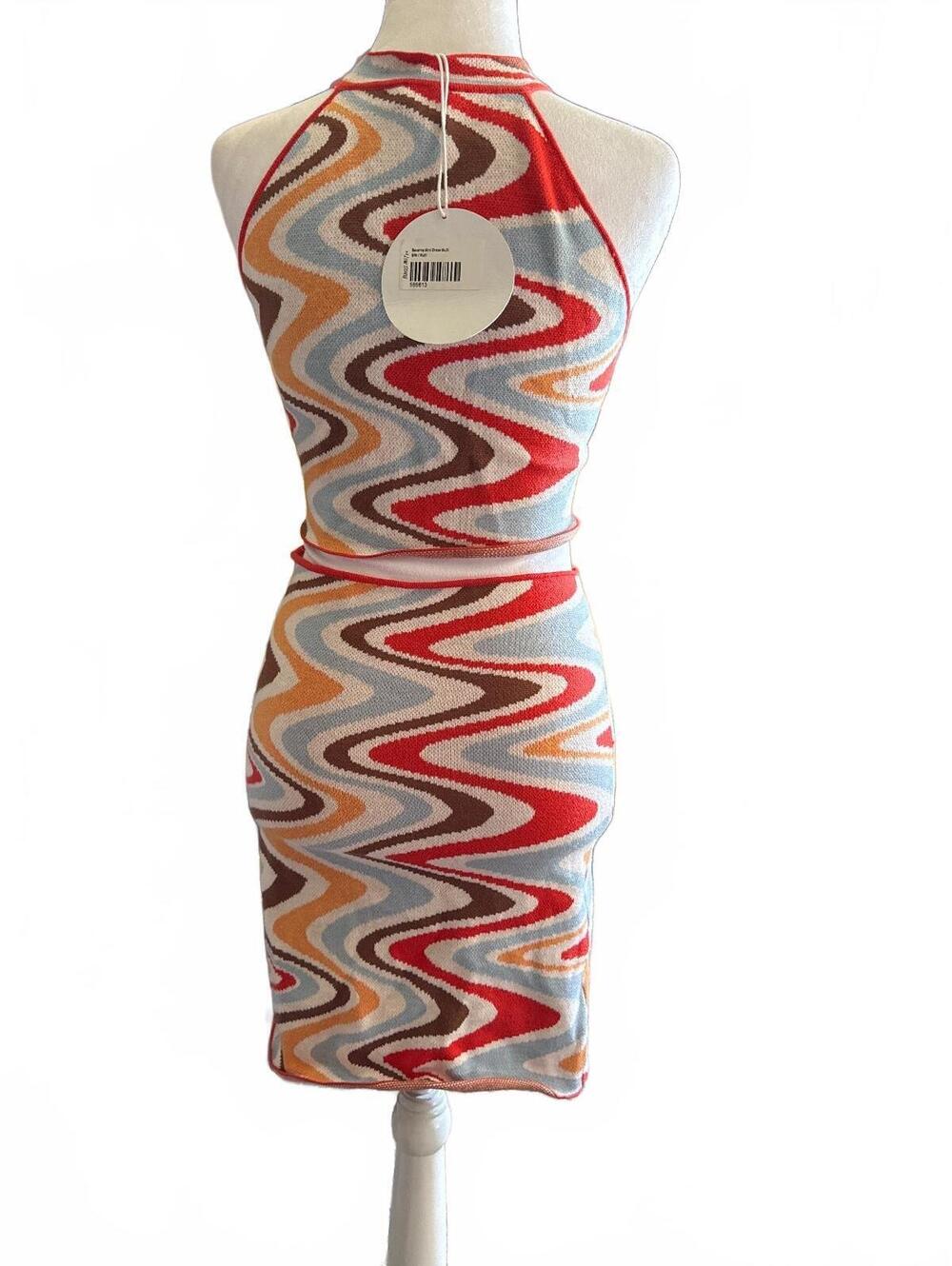 Princess Poly Multi-Color Mini Dress with Abstract Wave Pattern, Size M - Picture 3 of 4